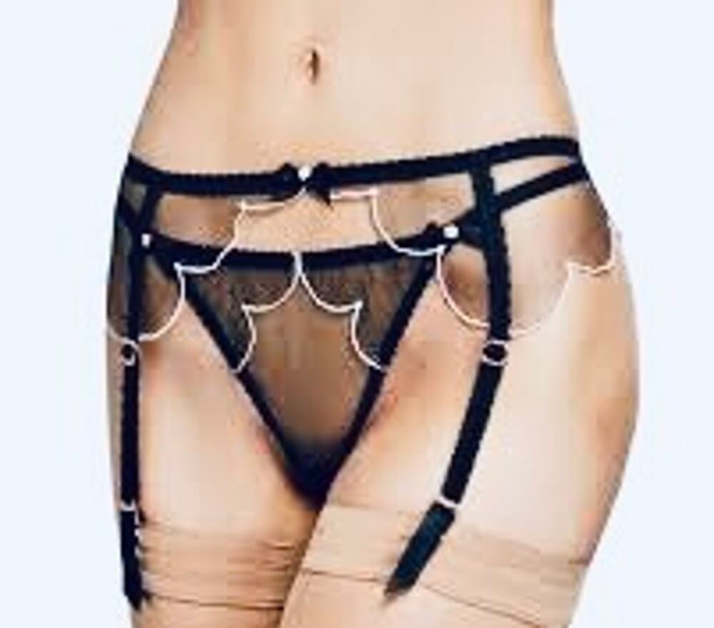 Agent Provocateur Lorna Navy Blue Scalloped Chiffon Tulle Mermaid Garter Belt